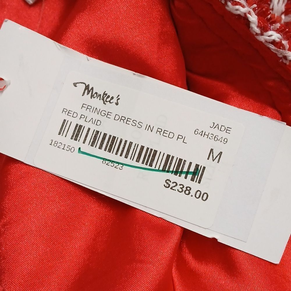 Jade Melody Tam red white plaid fringe dress Sz M NWT - Picture 9 of 9